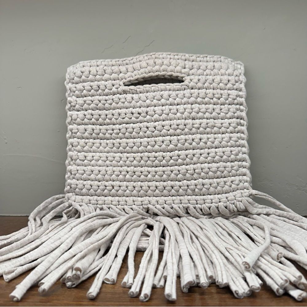 Binge Knitting | Anthropologie | Maria Clutch woven fringe cycled cotton clutch - Picture 6 of 7